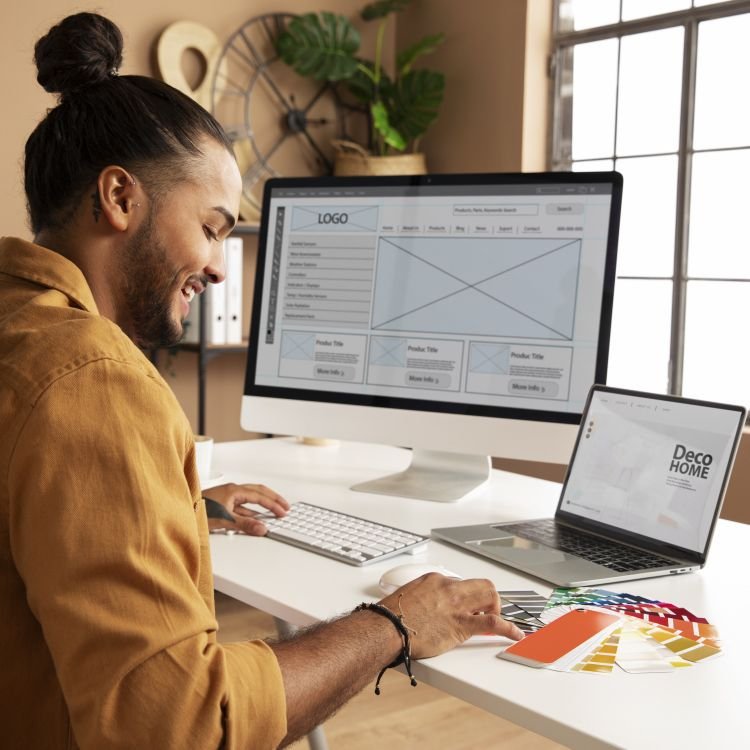 side-view-man-working-desk
